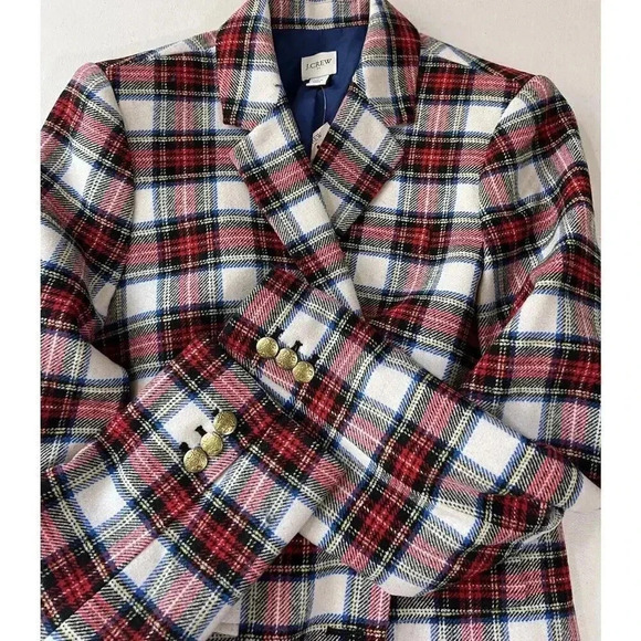 J. Crew Tartan Schoolboy Blazer Jacket Womens Size 8 Plaid Wool Blend Office NWT - Picture 7 of 13
